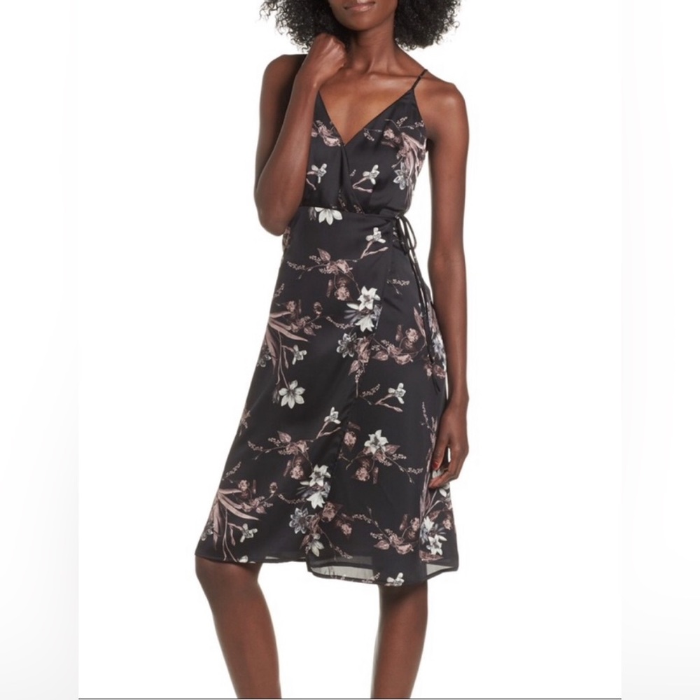 ASTR Satin Floral Print Wrap Dress- Size Small